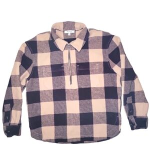 Madewell Waffle Half-Zip Popover Pink Plaid Long Sleeve Top XS